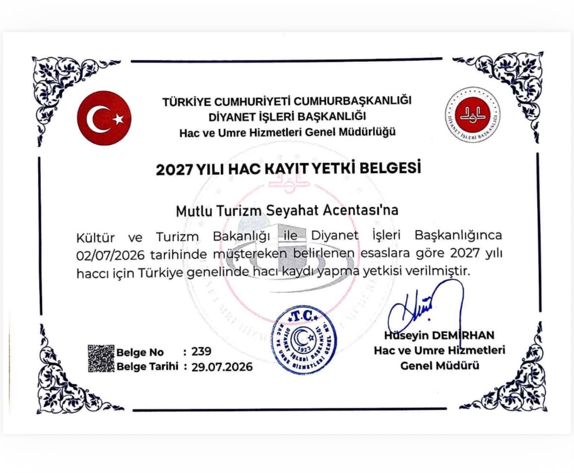 2027 Yılı Hac Yetki Belgemiz
